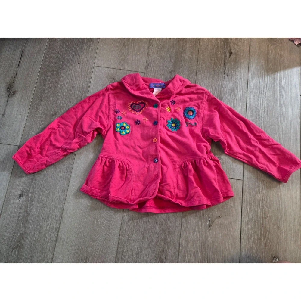 Vintage Gymboree Rainbow Tag 90s Pink Embroidered Coat Button Shirt Girls Large